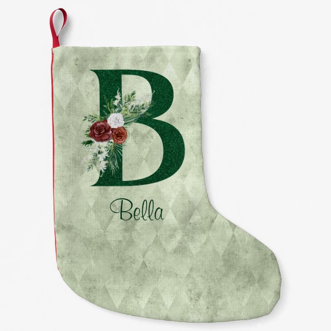 Winter Floral Illustrated Letter B Personalised Small Christmas Stocking (Front)