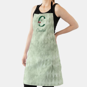 Winter Floral Illustrated Letter C Personalised  Apron