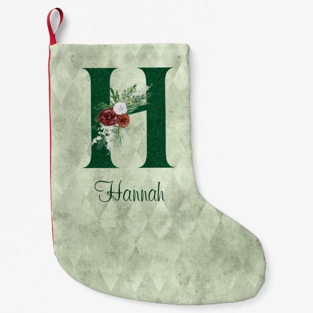 Winter Floral Illustrated Letter H Personalised   Small Christmas Stocking (Front)