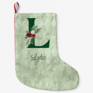 Winter Floral Illustrated Letter L Personalised  Small Christmas Stocking