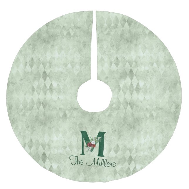 Winter Floral Illustrated Letter M Personalised Brushed Polyester Tree Skirt (Front)