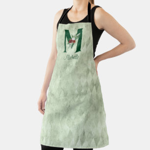 Winter Floral Illustrated Letter M Personalized Apron
