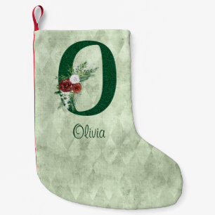 Winter Floral Illustrated Letter O Personalised  Small Christmas Stocking