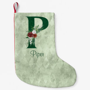Winter Floral Illustrated Letter P Personalised  Small Christmas Stocking