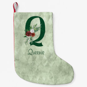 Winter Floral Illustrated Letter Q  Personalised  Small Christmas Stocking