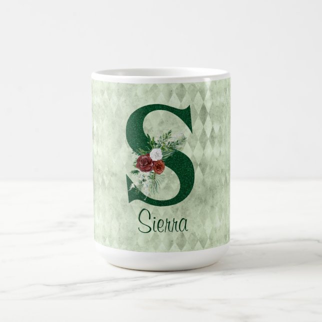 Winter Floral Illustrated Letter S  Personalised  Coffee Mug (Center)