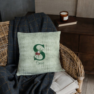 Winter Floral Illustrated Letter S Personalised Cushion