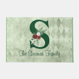 Winter Floral Illustrated Letter S Personalised Doormat
