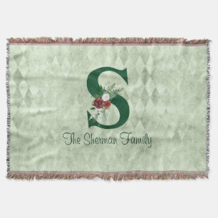 Winter Floral Illustrated Letter S Personalised Throw Blanket