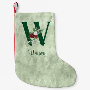 Winter Floral Illustrated Letter W Personalised  Small Christmas Stocking