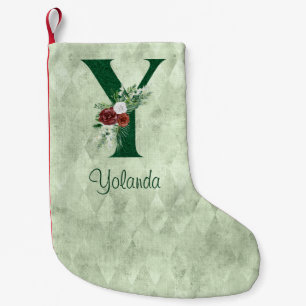 Winter Floral Illustrated Letter Y Personalised  Small Christmas Stocking