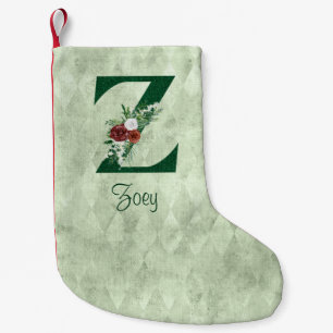 Winter Floral Illustrated Letter Z Personalised Small Christmas Stocking