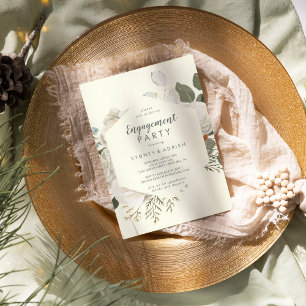 Winter Floral   Ivory Engagement Party Invitation