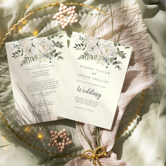 Winter Floral | Ivory Front and Back Wedding  Invitation