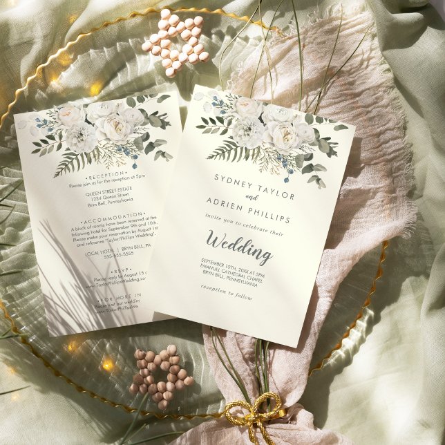Winter Floral | Ivory Front and Back Wedding  Invitation (Creator Uploaded)