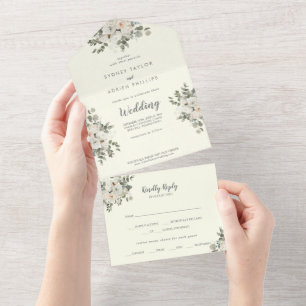Winter Floral   Ivory Wedding  All In One Invitation