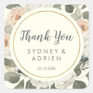 Winter Floral   Ivory Wedding Thank You Favour  Square Sticker