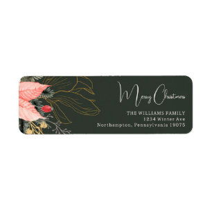 Winter Floral Merry Christmas Return Address Label