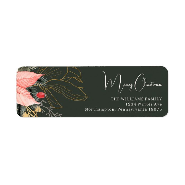 Winter Floral Merry Christmas Return Address Label (Front)