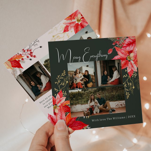 Winter Floral Merry Everything Six Photo Christmas Holiday Card (Creator Uploaded)