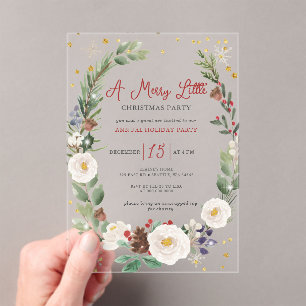 Winter Floral Merry Little Christmas Party Acrylic Invitations