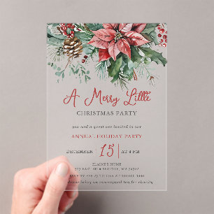 Winter Floral Merry Little Christmas Party Acrylic Invitations