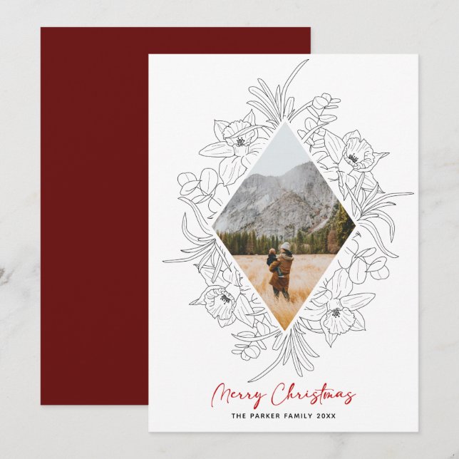 Winter Floral Minimalist | Christmas Line Photo Holiday Card (Front/Back)