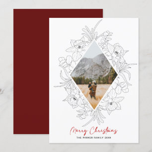 Winter Floral Minimalist   Christmas Line Photo Holiday Card
