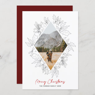 Winter Floral Minimalist   Christmas Line Photo Holiday Card