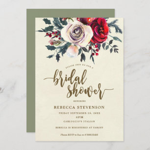 winter floral modern bridal shower invitation