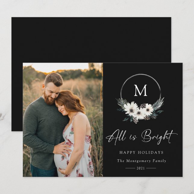 Winter Floral Monogram Hoop Wreath Photo (Front/Back)