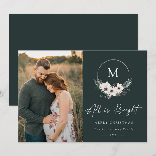 Winter Floral Monogram Hoop Wreath Photo (Front/Back)