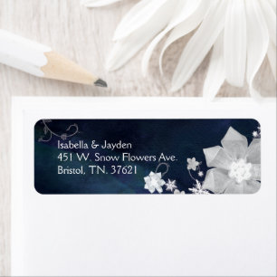 Winter Floral Navy Blue Wedding Return Address