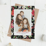 Winter Floral Pattern Black Merry Christmas Photo Holiday Card<br><div class="desc">Merry Christmas! Give warm holiday greetings to your family and friends with this customisable photo Christmas card. It features watercolor botanical pattern of red poinsettia, winterberries, holies, paperwhites and greenery accents. Personalise this watercolor Christmas card by adding your own details. This floral Christmas card is available in a variety of...</div>