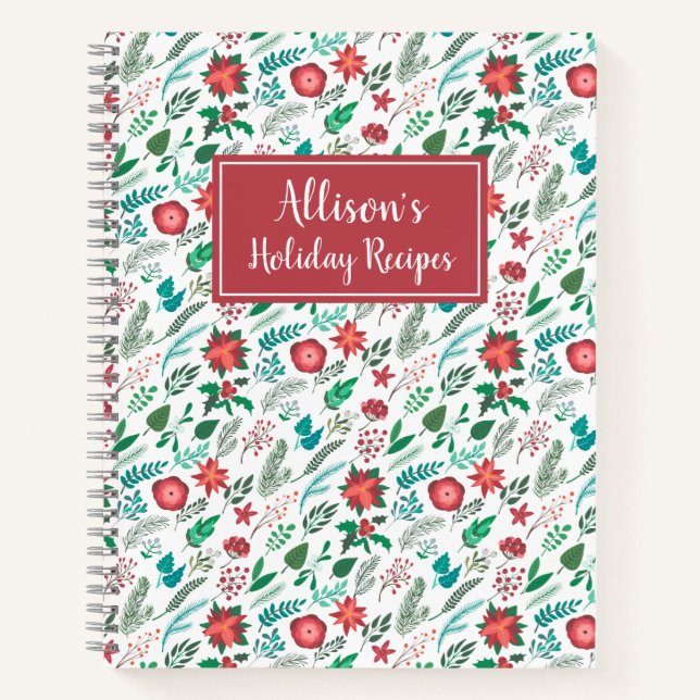 Winter Floral Pattern Holiday Recipes Cookbook Notebook (Front)