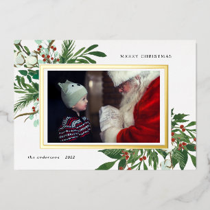 winter floral photo holiday foil invitation