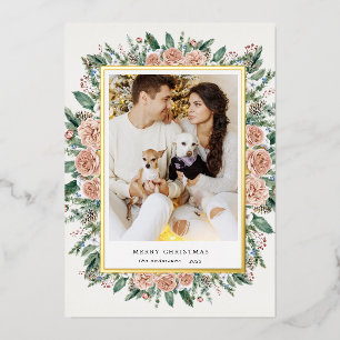 winter floral photo holiday foil invitation