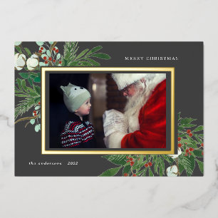winter floral photo holiday foil invitation