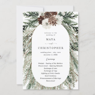 Winter Floral & Pine 2 Wedding Ceremony Program Invitation