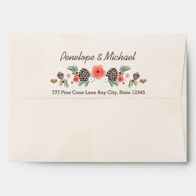 Winter Floral Pine Cone Christmas Wedding Envelopes (Back (Top Flap))