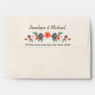 Winter Floral Pine Cone Christmas Wedding Envelopes