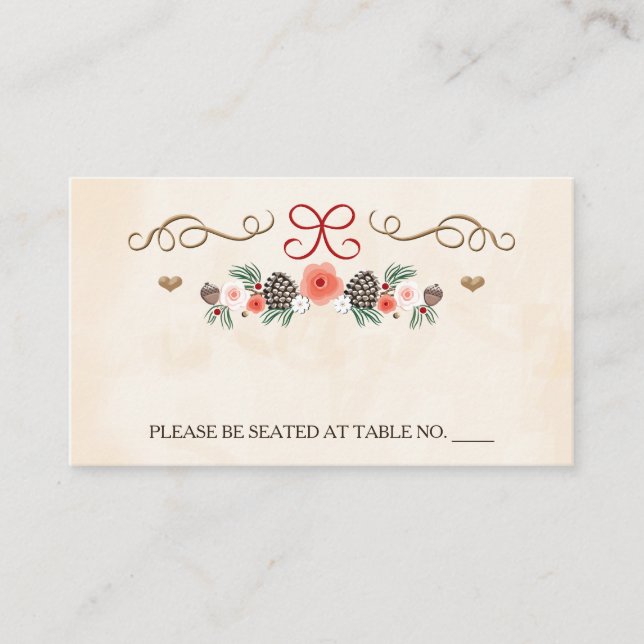 Winter Floral Pine Cone Wedding Seating Place Place Card (Front)