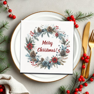 Winter Floral Pine Cones Wreath Napkin