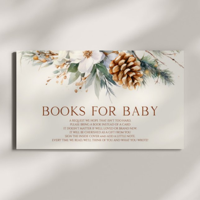 Winter Floral Pine Tree Baby Shower Books For Baby Enclosure Card (Creator Uploaded)