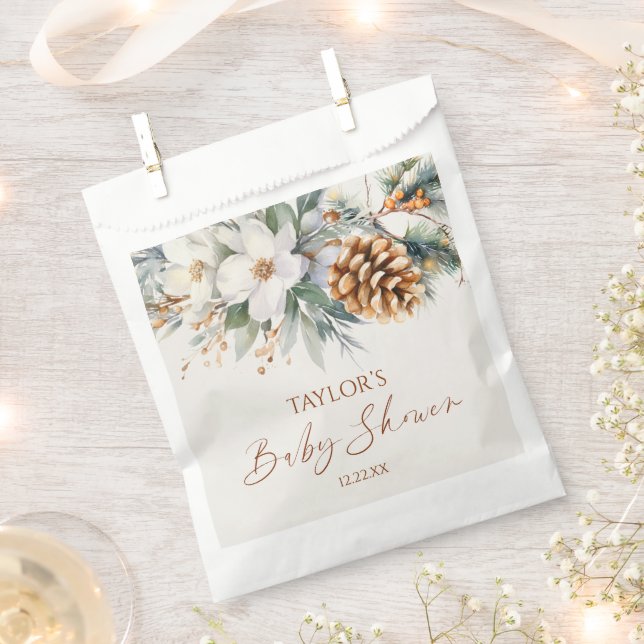 Winter Floral Pine Tree Baby Shower Favour Bags (Clipped)