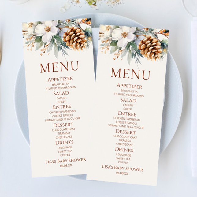 Winter Floral Pine Tree Baby Shower Food Menu (Creator Uploaded)