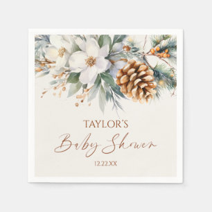 Winter Floral Pine Tree Baby Shower Napkin
