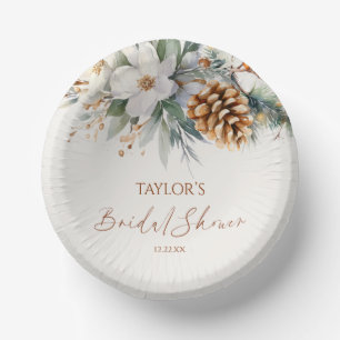 Winter Floral Pine Tree Bridal Shower Paper Plate