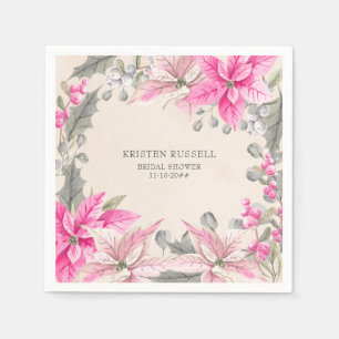 Winter Floral Pink Poinsettia Editable Occasion Napkin
