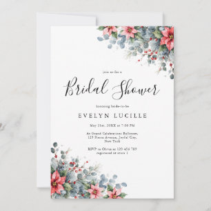 Winter Floral Poinsettia Holiday Bridal Shower Invitation